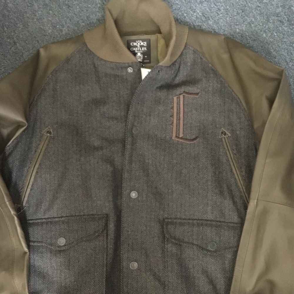 Crooks & Castles Gray and Brown Bomber Jacket